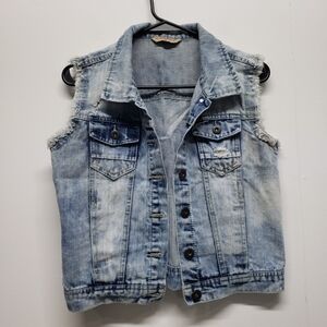Highway Distressed Denim Vest Juniors XL Blue Acid Wash Grunge Festival Boho